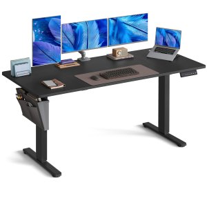 Elektrisk h�ve-s�nkebord, h�jdejusterbart, 160,1 x 70,1 cm, 4 hukommelsesh�jder, til hjemmekontor, sort
