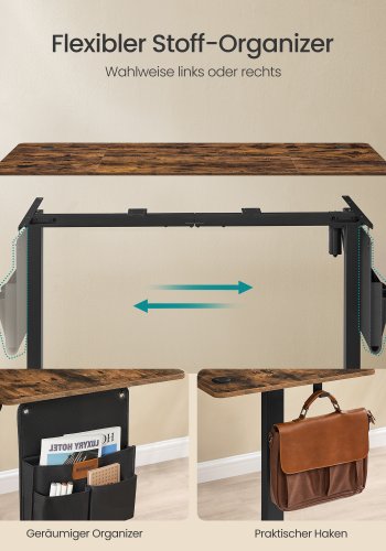 SONGMICS LSD136K01 H&ouml;henverstellbarer elektrischer Schreibtisch, 70 x 160 x 72120 cm, Memory-Funktion mit 4 H&ouml;hen, f&uuml;r Homeoffice und Arbeitszimmer, Vintage-Braun, Tintenschwarz