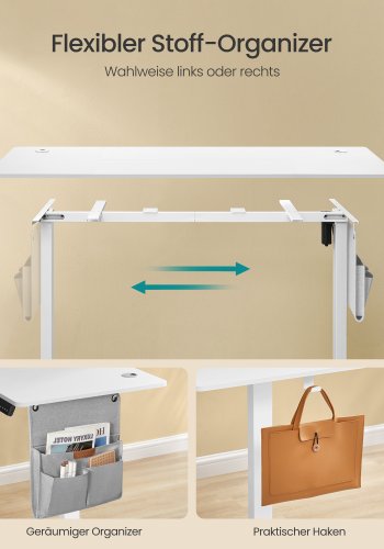 SONGMICS LSD138W01 H�jdejusterbart elektrisk skrivebord 180 x 80 cm Fuldt justerbart hukommelsesfunktion med 4 h�jder Cloud White