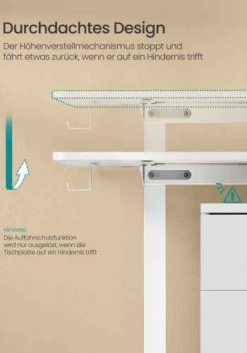 SONGMICS LSD138W01 H�jdejusterbart elektrisk skrivebord 180 x 80 cm Fuldt justerbart hukommelsesfunktion med 4 h�jder Cloud White