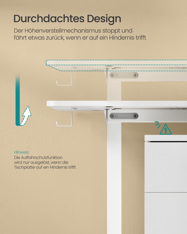 SONGMICS LSD138W01 H�jdejusterbart elektrisk skrivebord 180 x 80 cm Fuldt justerbart hukommelsesfunktion med 4 h�jder Cloud White