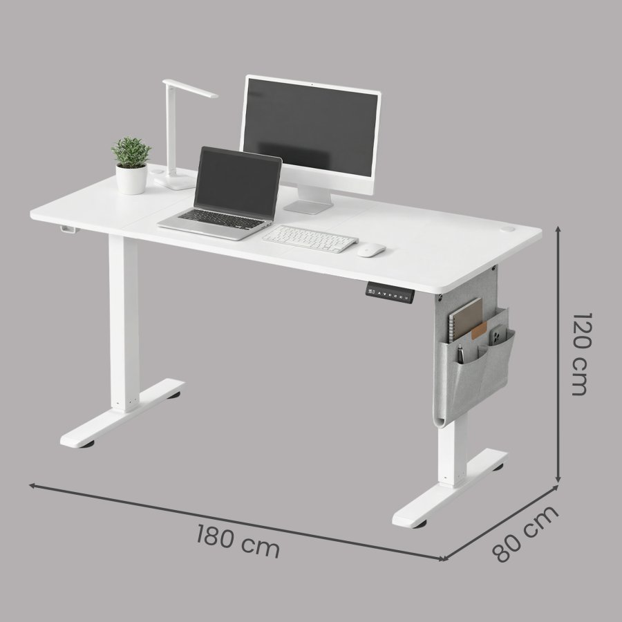 SONGMICS Elektrisk H�jdejusterbart Skrivebord, 180 x 80 x (72-120) cm, Sit-Stee-Bord, 4 H�jder, Hukommelsesfunktion til Kontor, Hjemmekontor, Cloud White LSD138W01