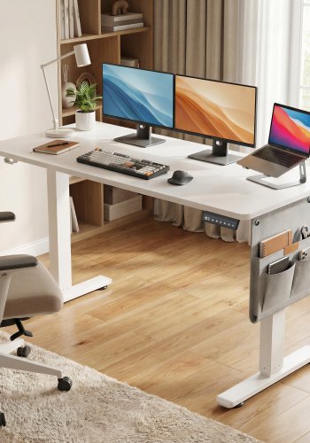 SONGMICS Elektriskt H�jdjusterbart Skrivbord, 180 x 80 x (72-120) cm, Sit-Stand-skrivbord, 4 H�jder, Minnesfunktion f�r Kontor, Hemmakontor, Cloud White LSD138W01