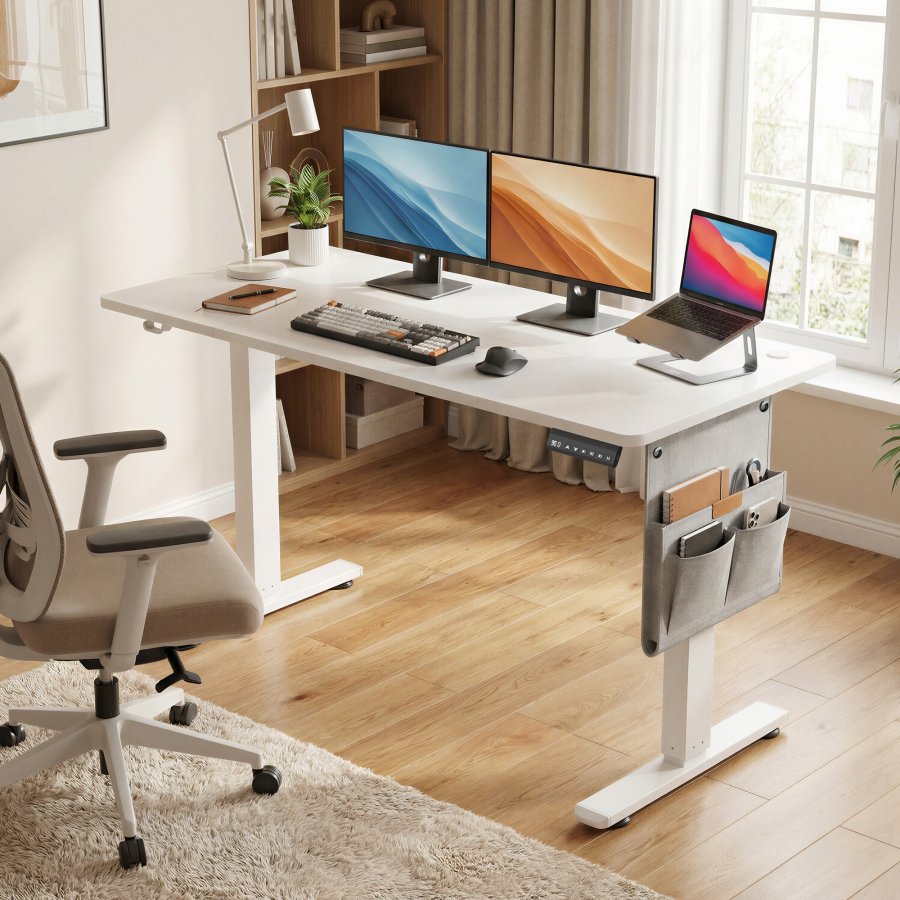 SONGMICS Elektrisk H�jdejusterbart Skrivebord, 180 x 80 x (72-120) cm, Sit-Stee-Bord, 4 H�jder, Hukommelsesfunktion til Kontor, Hjemmekontor, Cloud White LSD138W01