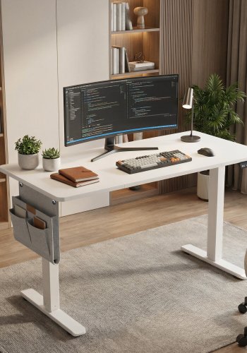 SONGMICS Elektrisk H�jdejusterbart Skrivebord, 180 x 80 x (72-120) cm, Sit-Stee-Bord, 4 H�jder, Hukommelsesfunktion til Kontor, Hjemmekontor, Cloud White LSD138W01
