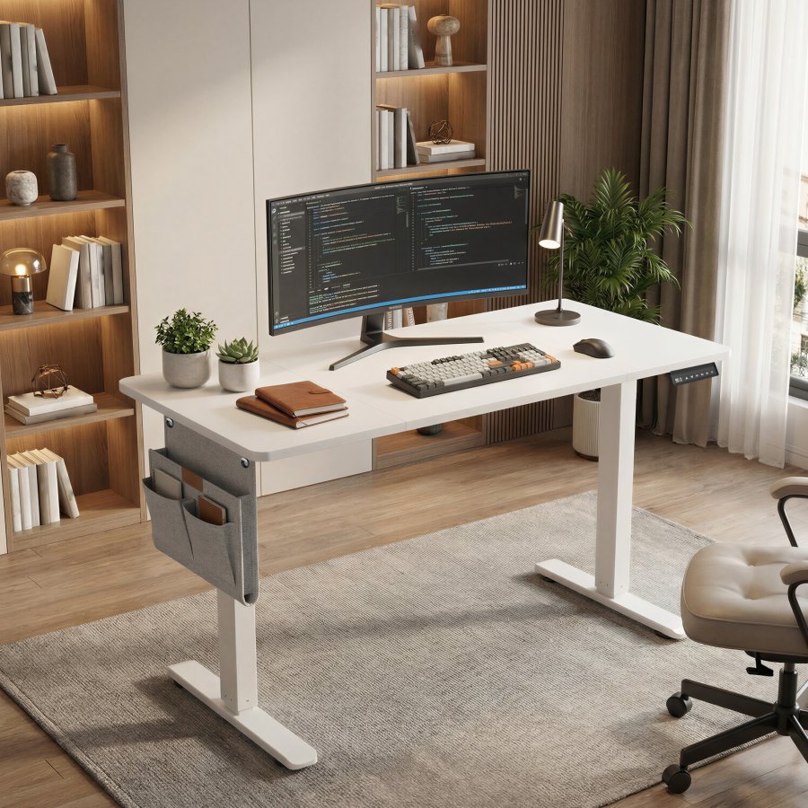 SONGMICS Elektrisk H�jdejusterbart Skrivebord, 180 x 80 x (72-120) cm, Sit-Stee-Bord, 4 H�jder, Hukommelsesfunktion til Kontor, Hjemmekontor, Cloud White LSD138W01