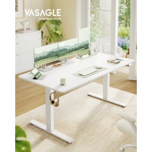 VASAGLE H�jdejusterbart skrivebord, 160 x 80 cm, USB-C-port, str�mskinnehylde, st�bord, p�mindelse om lang siddeplads, 3 hukommelsesknapper, til kontoret, mat hvid LSD146WZ02