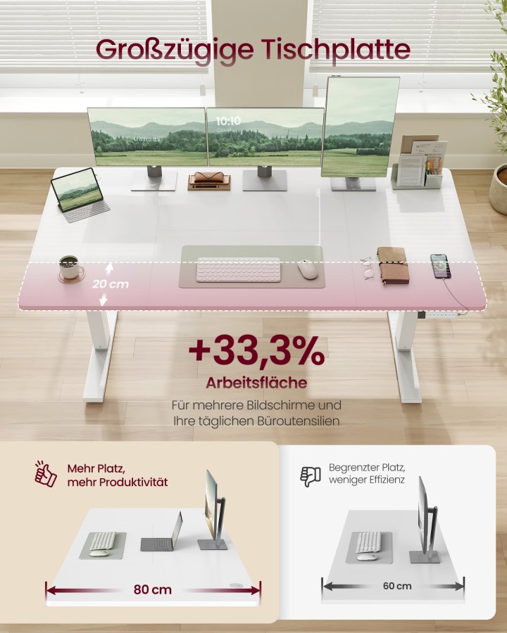 VASAGLE H�jdejusterbart skrivebord, 160 x 80 cm, USB-C-port, str�mskinnehylde, st�bord, p�mindelse om lang siddeplads, 3 hukommelsesknapper, til kontoret, mat hvid LSD146WZ02