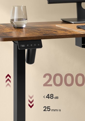 VASAGLE LSD264K01 Elektrisk h�jdejusterbart L-formet hj�rnebord 140 x 160 cm med str�mskinne 2 h�jder hukommelsesfunktion til fjernarbejde, rustik brun og bl�ksort