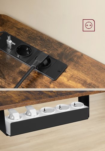 VASAGLE LSD264K01 Elektrisk h�jdejusterbart L-formet hj�rnebord 140 x 160 cm med str�mskinne 2 h�jder hukommelsesfunktion til fjernarbejde, rustik brun og bl�ksort