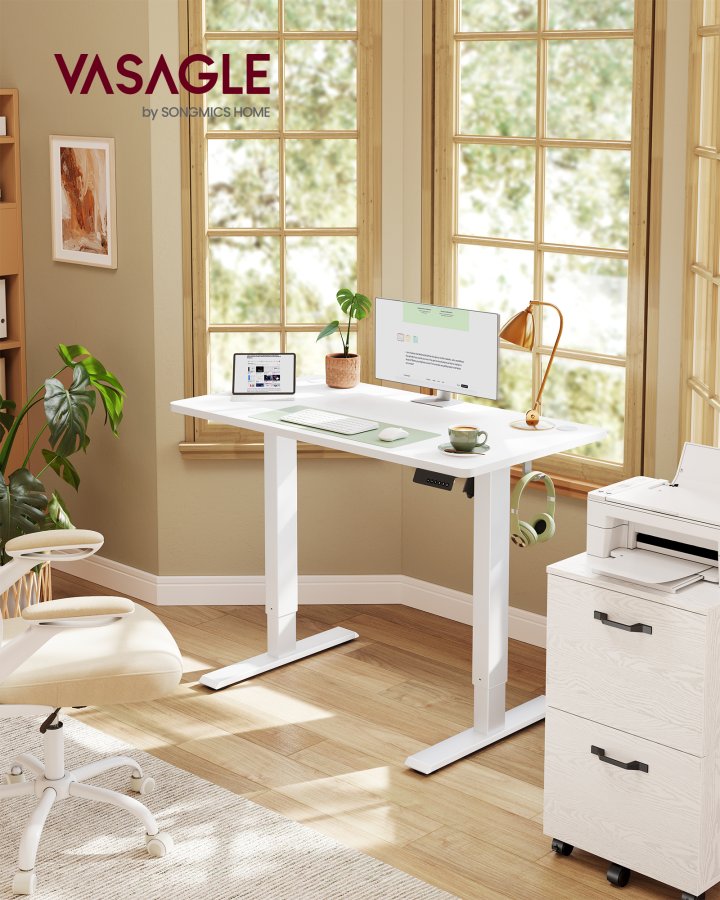 VASAGLE LSD310WZ03 H�jdejusterbart skrivebord St�ende skrivebord Computerbord Memory 4 H�jdejusterbart kontorbord 100 x 60 cm Cloud White