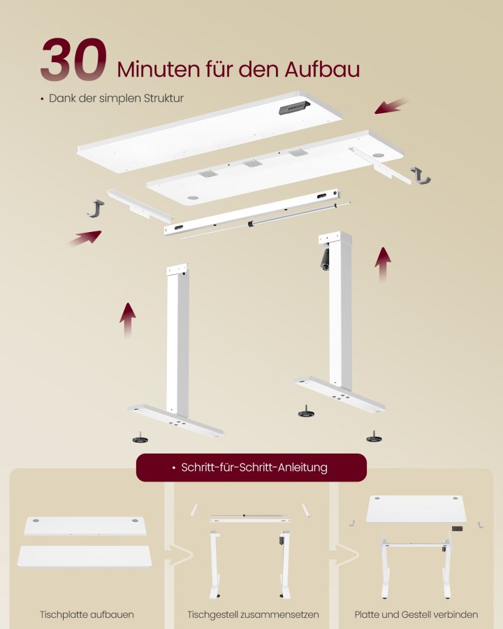 VASAGLE LSD310WZ03 H�jdejusterbart skrivebord St�ende skrivebord Computerbord Memory 4 H�jdejusterbart kontorbord 100 x 60 cm Cloud White