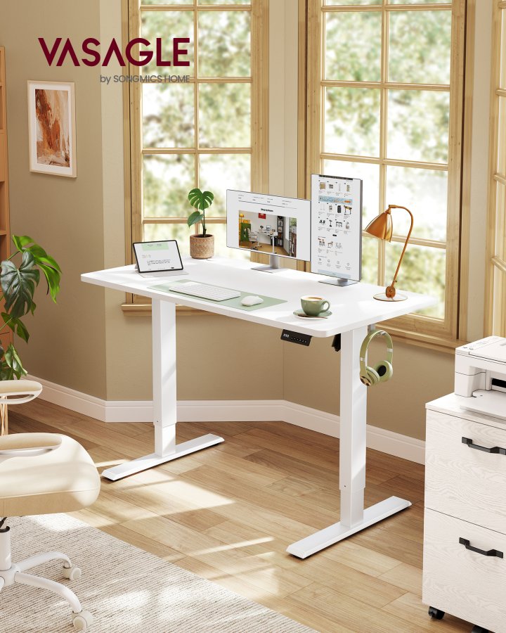 VASAGLE LSD312WZ03 H�jdejusterbart skrivebord St�ende skrivebord Computerbord Hukommelse Hukommelsesfunktion 4 h�jder Kontorbord 120 x 60 cm Cloud White