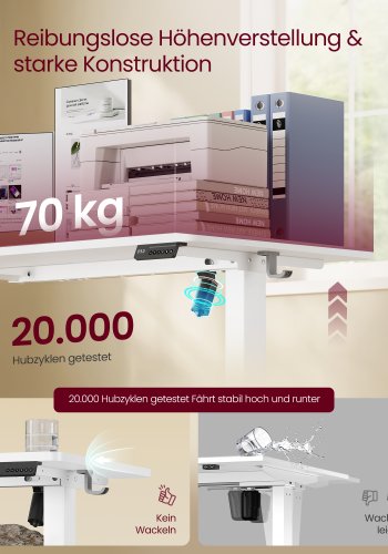 VASAGLE LSD312WZ03 H�jdejusterbart skrivebord St�ende skrivebord Computerbord Hukommelse Hukommelsesfunktion 4 h�jder Kontorbord 120 x 60 cm Cloud White