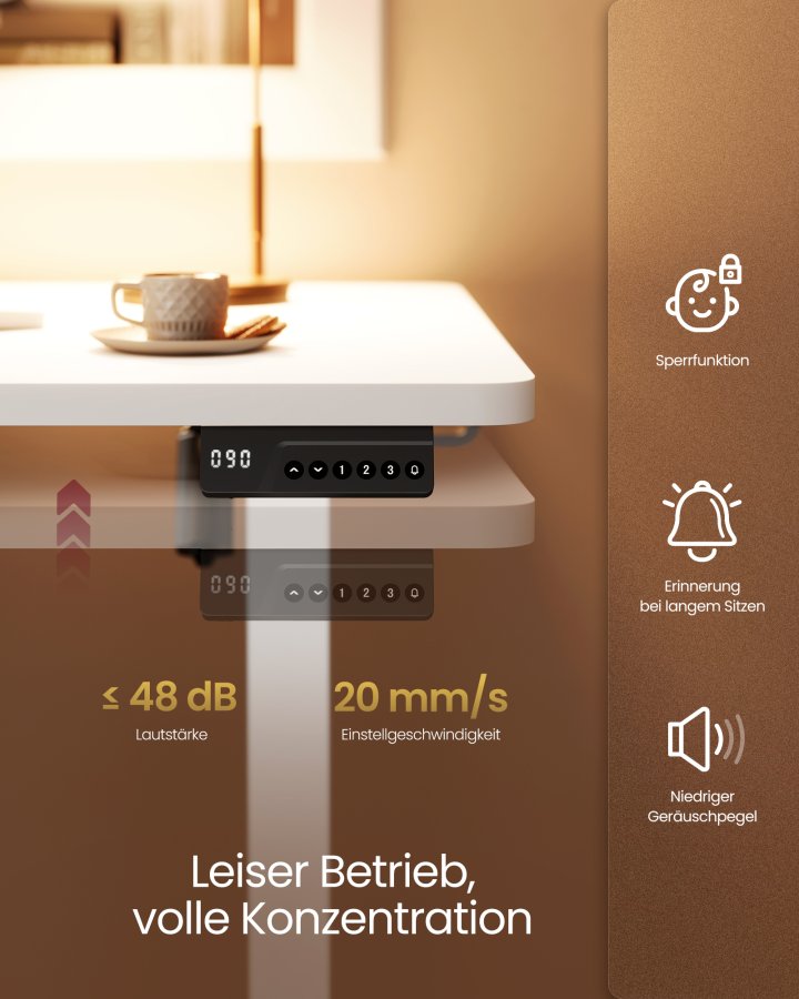 VASAGLE LSD312WZ03 H�jdejusterbart skrivebord St�ende skrivebord Computerbord Hukommelse Hukommelsesfunktion 4 h�jder Kontorbord 120 x 60 cm Cloud White