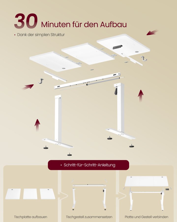 VASAGLE LSD312WZ03 H�jdejusterbart skrivebord St�ende skrivebord Computerbord Hukommelse Hukommelsesfunktion 4 h�jder Kontorbord 120 x 60 cm Cloud White