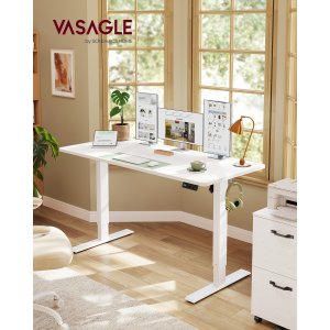 VASAGLE Elektrisk h�jdejusterbart skrivebord, computerbord, stillesiddende p�mindelse, hukommelsesfunktion med 4 h�jdeindstillinger, til kontor, 140 x 60 cm, Cloud White LSD314WZ03