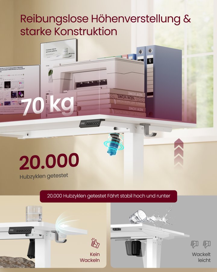 VASAGLE Elektrisk h�jdejusterbart skrivebord, computerbord, stillesiddende p�mindelse, hukommelsesfunktion med 4 h�jdeindstillinger, til kontor, 140 x 60 cm, Cloud White LSD314WZ03