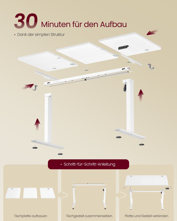 VASAGLE Elektrisk h�jdejusterbart skrivebord, computerbord, stillesiddende p�mindelse, hukommelsesfunktion med 4 h�jdeindstillinger, til kontor, 140 x 60 cm, Cloud White LSD314WZ03