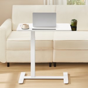 VASAGLE Oversengsbord med hjul, mobilt st�ende computerbord, 70 x 40 cm bordplade, justerbar h�jde, 2 kopholdere, telefon- og tabletplads, Cloud White ULSD600W01