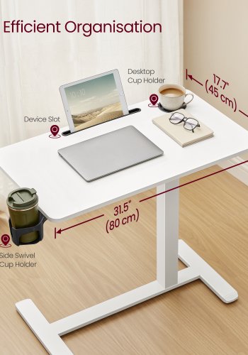 VASAGLE Oversengsbord med hjul, mobilt st�ende computerbord, 80 x 45 cm bordplade, justerbar h�jde, 2 kopholdere, telefon- og tabletplads, Cloud White ULSD601W01