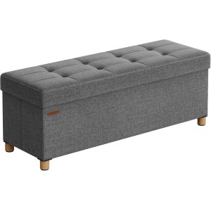 SONGMICS f&ouml;rvaringspall, hopf&auml;llbar puff, fotst&ouml;d, 38 x 110 x 40 cm, kubformad gavel med f&ouml;rvaring, lastkapacitet upp till 300 kg, f&ouml;r vardagsrum, sovrum, hall, skiffergr� LSF018G11