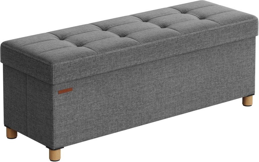 SONGMICS f&ouml;rvaringspall, hopf&auml;llbar puff, fotst&ouml;d, 38 x 110 x 40 cm, kubformad gavel med f&ouml;rvaring, lastkapacitet upp till 300 kg, f&ouml;r vardagsrum, sovrum, hall, skiffergr� LSF018G11