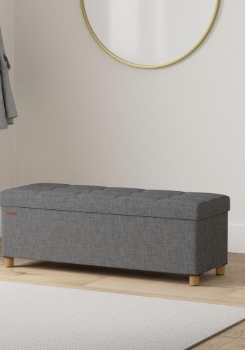 SONGMICS LSF018G11 skammel, foldbar, m. opbevaring - skifergr� linnedlook (110x38)