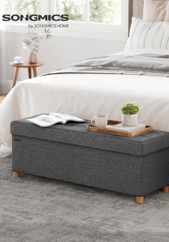 SONGMICS f&ouml;rvaringspall, hopf&auml;llbar puff, fotst&ouml;d, 38 x 110 x 40 cm, kubformad gavel med f&ouml;rvaring, lastkapacitet upp till 300 kg, f&ouml;r vardagsrum, sovrum, hall, skiffergr� LSF018G11