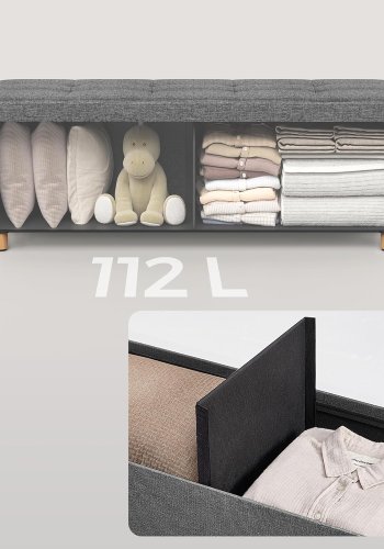 SONGMICS f&ouml;rvaringspall, hopf&auml;llbar puff, fotst&ouml;d, 38 x 110 x 40 cm, kubformad gavel med f&ouml;rvaring, lastkapacitet upp till 300 kg, f&ouml;r vardagsrum, sovrum, hall, skiffergr� LSF018G11