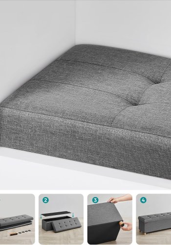 SONGMICS f&ouml;rvaringspall, hopf&auml;llbar puff, fotst&ouml;d, 38 x 110 x 40 cm, kubformad gavel med f&ouml;rvaring, lastkapacitet upp till 300 kg, f&ouml;r vardagsrum, sovrum, hall, skiffergr� LSF018G11