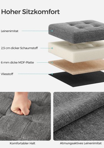 SONGMICS Hocker mit Stauraum, kleine Klappbank, 30 x 30 cm Fu�hocker, Aufbewahrungsbox, maximale Belastbarkeit 130 kg, f�r Wohnzimmer, Schlafzimmer, Studentenwohnheim, dunkelgrau LSF028G01