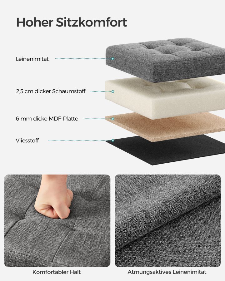 SONGMICS pall med f&ouml;rvaringsutrymme, liten hopf&auml;llbar b&auml;nk, fotpall 30 x 30 cm, f&ouml;rvaringsl�da, maxbelastning 130 kg, f&ouml;r vardagsrum, sovrum, studentrum, m&ouml;rkgr� LSF028G01