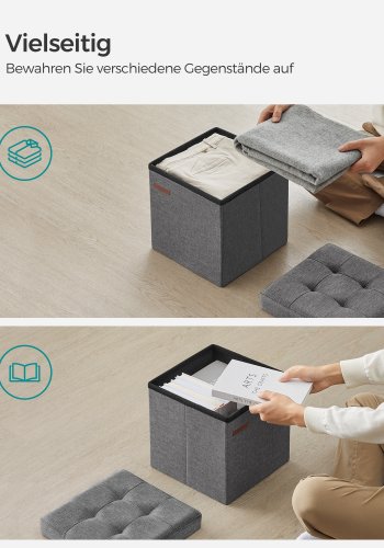 SONGMICS pall med f&ouml;rvaringsutrymme, liten hopf&auml;llbar b&auml;nk, fotpall 30 x 30 cm, f&ouml;rvaringsl�da, maxbelastning 130 kg, f&ouml;r vardagsrum, sovrum, studentrum, m&ouml;rkgr� LSF028G01