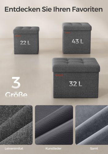 SONGMICS pall med f&ouml;rvaringsutrymme, liten hopf&auml;llbar b&auml;nk, fotpall 30 x 30 cm, f&ouml;rvaringsl�da, maxbelastning 130 kg, f&ouml;r vardagsrum, sovrum, studentrum, m&ouml;rkgr� LSF028G01