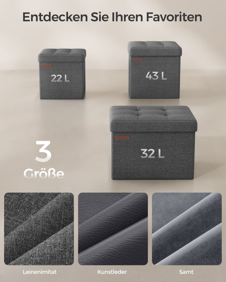 SONGMICS pall med f&ouml;rvaringsutrymme, liten hopf&auml;llbar b&auml;nk, fotpall 30 x 30 cm, f&ouml;rvaringsl�da, maxbelastning 130 kg, f&ouml;r vardagsrum, sovrum, studentrum, m&ouml;rkgr� LSF028G01