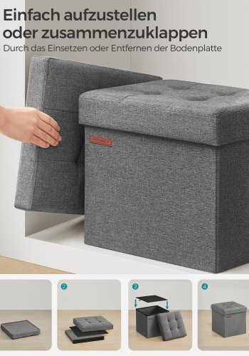 SONGMICS pall med f&ouml;rvaringsutrymme, liten hopf&auml;llbar b&auml;nk, fotpall 30 x 30 cm, f&ouml;rvaringsl�da, maxbelastning 130 kg, f&ouml;r vardagsrum, sovrum, studentrum, m&ouml;rkgr� LSF028G01