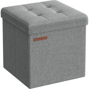SONGMICS 30 cm b&auml;nk med f&ouml;rvaringsutrymme, hopf&auml;llbar sits, f&ouml;rvaringsl�da, fotpall, ljusgr� LSF028G02