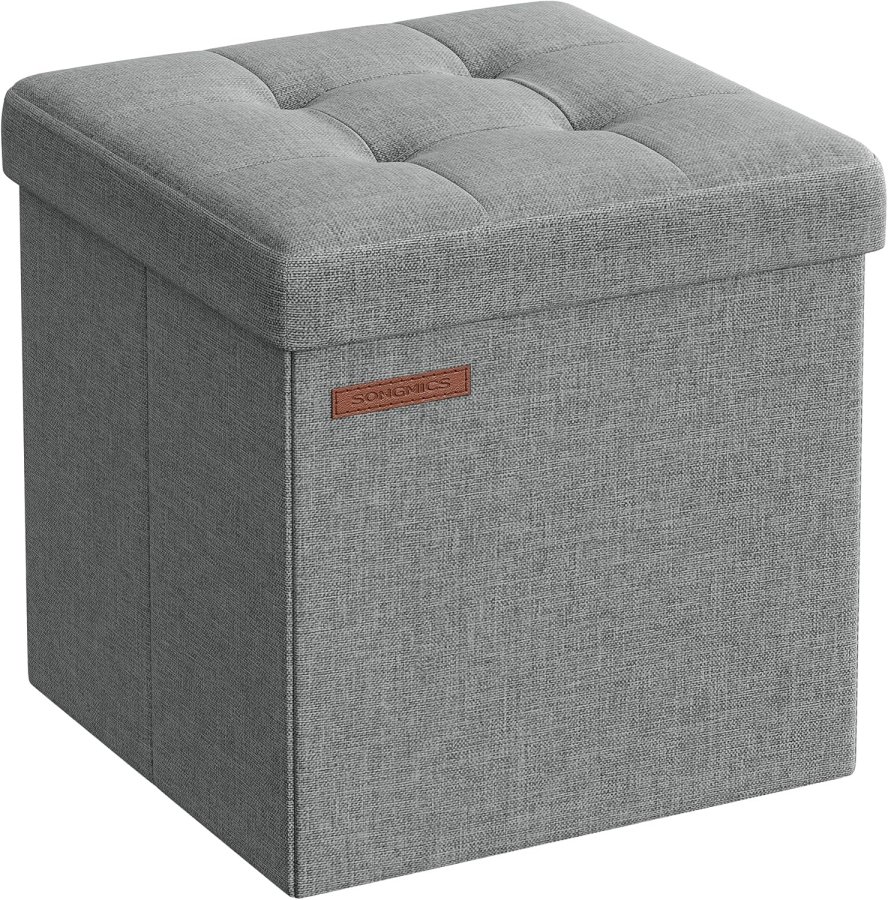 SONGMICS 30 cm b&auml;nk med f&ouml;rvaringsutrymme, hopf&auml;llbar sits, f&ouml;rvaringsl�da, fotpall, ljusgr� LSF028G02