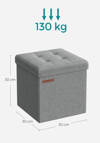 SONGMICS 30 cm b&auml;nk med f&ouml;rvaringsutrymme, hopf&auml;llbar sits, f&ouml;rvaringsl�da, fotpall, ljusgr� LSF028G02