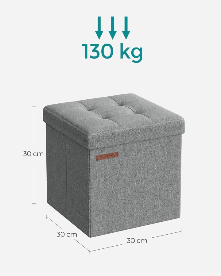 SONGMICS 30 cm b&auml;nk med f&ouml;rvaringsutrymme, hopf&auml;llbar sits, f&ouml;rvaringsl�da, fotpall, ljusgr� LSF028G02