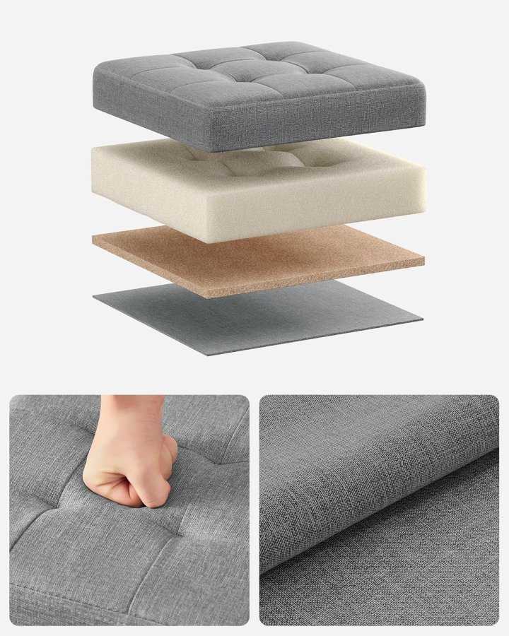 SONGMICS 30 cm b&auml;nk med f&ouml;rvaringsutrymme, hopf&auml;llbar sits, f&ouml;rvaringsl�da, fotpall, ljusgr� LSF028G02