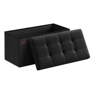SONGMICS 76 cm hopf&auml;llbar f&ouml;rvaringsb&auml;nk med fotpall, fotpall, f&ouml;rvaringsl�da, belastning 300 kg, f&ouml;r vardagsrum, hall, bl&auml;cksvart ULSF047B01