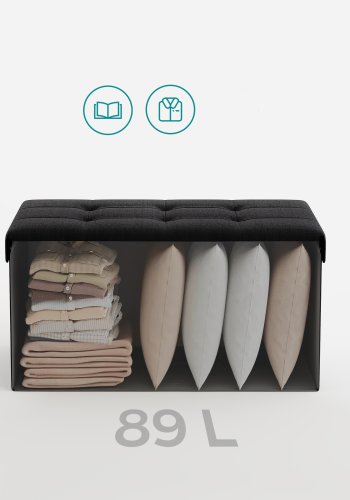 SONGMICS 76 cm hopf&auml;llbar f&ouml;rvaringsb&auml;nk med fotpall, fotpall, f&ouml;rvaringsl�da, belastning 300 kg, f&ouml;r vardagsrum, hall, bl&auml;cksvart ULSF047B01