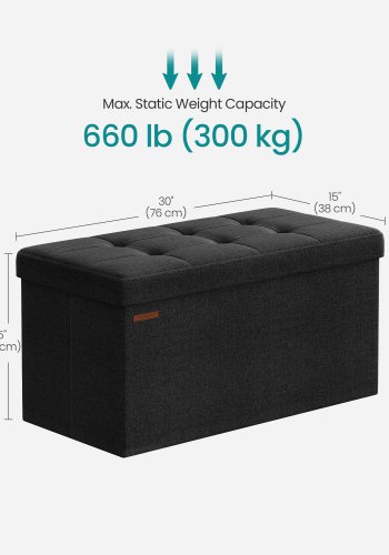 SONGMICS 76 cm hopf&auml;llbar f&ouml;rvaringsb&auml;nk med fotpall, fotpall, f&ouml;rvaringsl�da, belastning 300 kg, f&ouml;r vardagsrum, hall, bl&auml;cksvart ULSF047B01