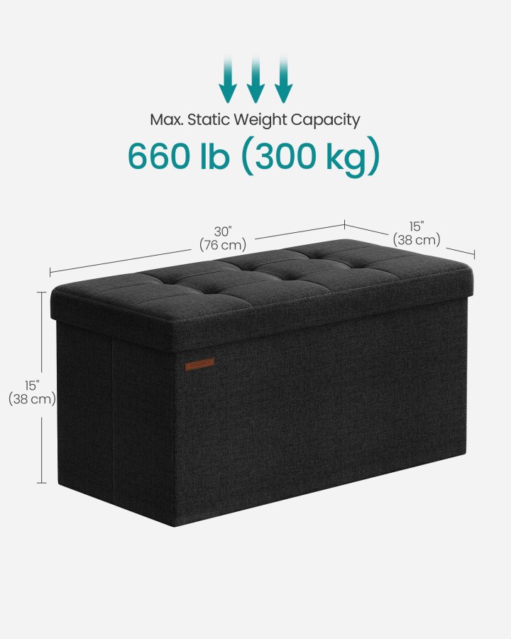 SONGMICS 76 cm hopf&auml;llbar f&ouml;rvaringsb&auml;nk med fotpall, fotpall, f&ouml;rvaringsl�da, belastning 300 kg, f&ouml;r vardagsrum, hall, bl&auml;cksvart ULSF047B01