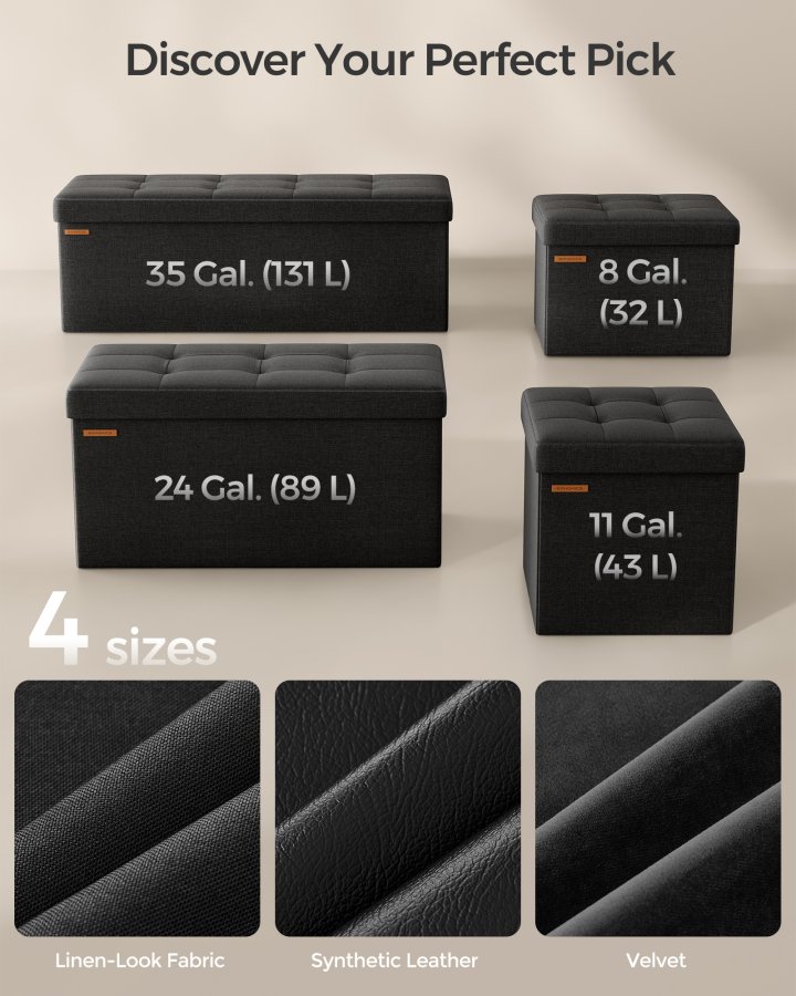 SONGMICS 76 cm hopf&auml;llbar f&ouml;rvaringsb&auml;nk med fotpall, fotpall, f&ouml;rvaringsl�da, belastning 300 kg, f&ouml;r vardagsrum, hall, bl&auml;cksvart ULSF047B01