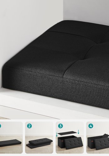 SONGMICS 76 cm hopf&auml;llbar f&ouml;rvaringsb&auml;nk med fotpall, fotpall, f&ouml;rvaringsl�da, belastning 300 kg, f&ouml;r vardagsrum, hall, bl&auml;cksvart ULSF047B01