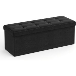 SONGMICS pall med f&ouml;rvaringsutrymme, LSF077B01, hopf&auml;llbar b&auml;nk, 38 x 110 x 38 cm fotpall, f&ouml;rvaringsl�da, maxbelastning 300 kg, f&ouml;r vardagsrum, sovrum, hall, bl&auml;cksvart