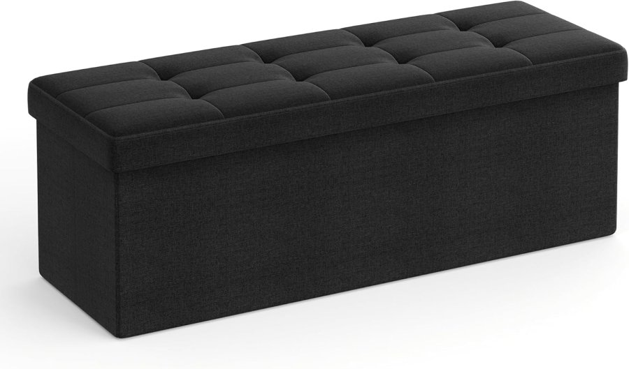 SONGMICS pall med f&ouml;rvaringsutrymme, LSF077B01, hopf&auml;llbar b&auml;nk, 38 x 110 x 38 cm fotpall, f&ouml;rvaringsl�da, maxbelastning 300 kg, f&ouml;r vardagsrum, sovrum, hall, bl&auml;cksvart